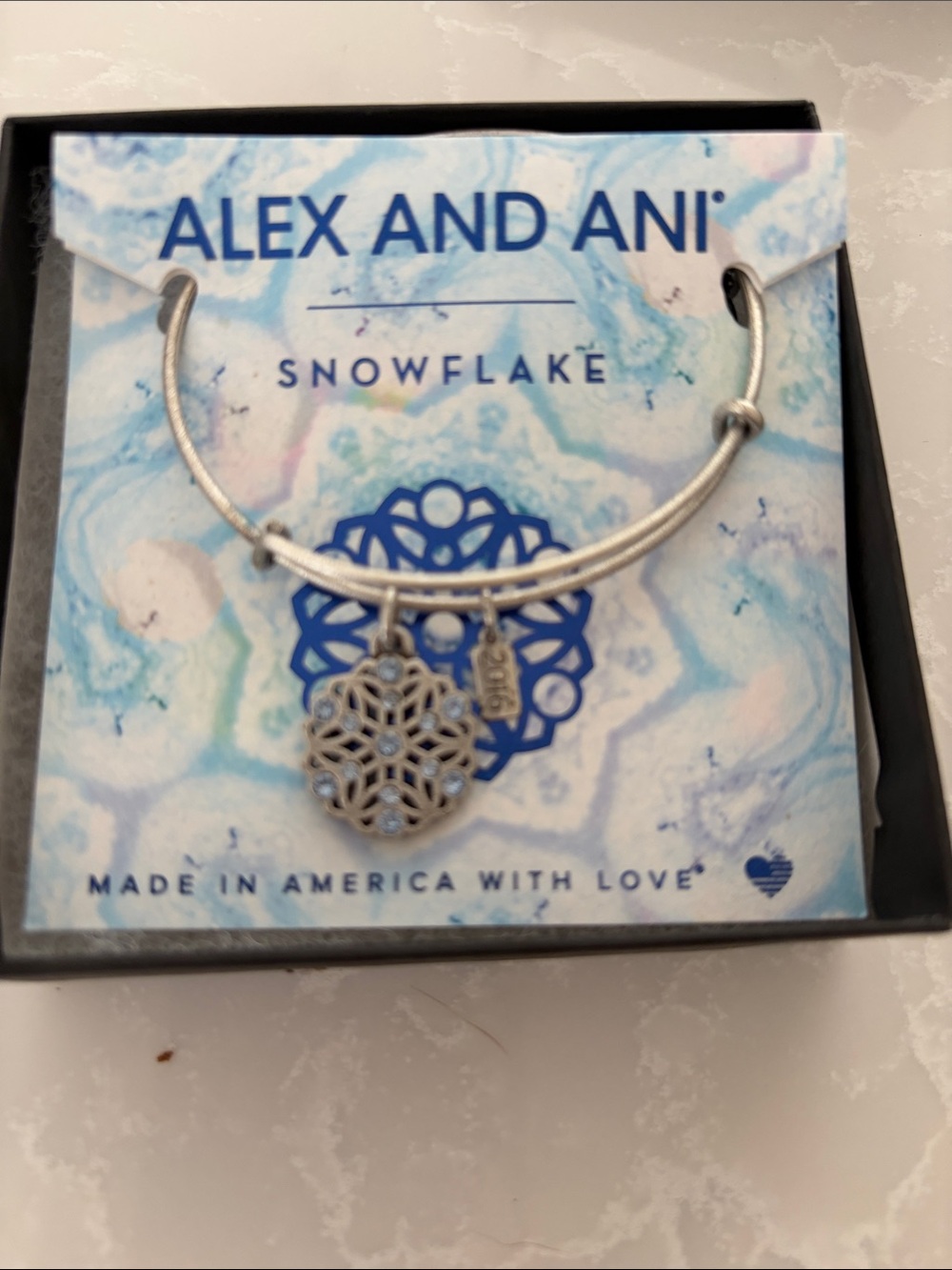 Alex and Ani Silver Snowflake Charm Bangle